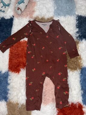 Baby girl Old Navy Brown One-Piece with Red Floral Print